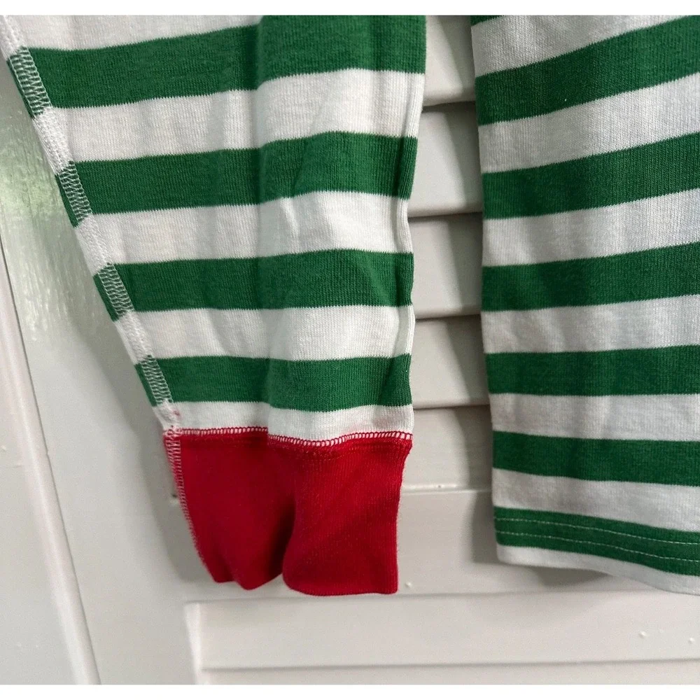 Hanna Andersson Adult Size L Green & White Striped Organic Cotton Pajama Set